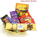 Chocolate Fun - Dairy Milk Silk, Ferrero Rocher 4 Pcs, Snicker, Mars, 2 Choco Pie and Free Greeting Card (Rakhi & Tika NOT Included)