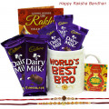 Mug N Choco - World's Best Bro Personalized Mug, 5 Dairy Milk, 2 Rakhi, Free Greeting Card & Roli-Chawal