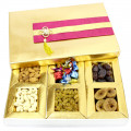 Assorted Dryfruits in Decorative Box (6 Items - Almond, Cashew, Raisin, Figs, Dates, Handmade Chocolate)