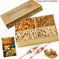 Crunchy Delight - Assorted Dry Fruit box 500 gms, 2 Rakhi, Free Greeting Card & Roli-Chawal
