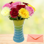 Best Ten - 10 Mix Roses in Vase & Card