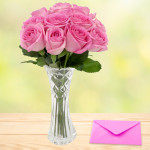 For Someone Special - 12 Pink Roses in Vase + Card