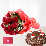 Love Combo - 12 Red Roses + Black Forest Cake 1/2 kg + Card