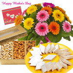 Sweet n Dry Fruits - 12 Mix Gerberas, 200 gms Assorted Dryfruit Box, 250 gms Kaju Katli