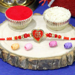 Elegent Om Leaf Charm Rakhi with Sparkling Beads