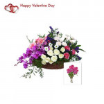 Mixed Flowers Basket - 12 Roses, 12 Mix Carnations & 2 Orchids Basket