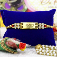 Golden Bracelet Rakhi with Diamonds & Pearls