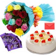 Best Feelings - Bouquet 20 Mix Flowers + 1/2 Kg Pineapple Cake + 5 Dairy Milk 20 Gms Each + Card