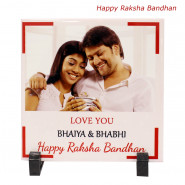 Love You Bhaiya & Bhabhi Personalized Photo Tile, Cadbury Celebrations, Bhaiya Bhabhi Rakhi Pair and Roli-Chawal