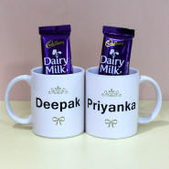 Photo Couples Mug with Dairy Milk - Personalized Couples Alphabet Letters Photo Collage Mugs, 2 Dairy Milk and Card