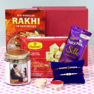 Dryfruit Papdi Box - Almond & Cashew in Personalized Jar, Haldiram Soan Papdi, Dairy Milk Silk, Premium Gift Box (M) with 2 Rakhi and Roli-Chawal