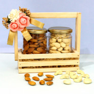 Tray of Joy - Almond in Jar, Cashew in Jar, Decorative Wooden Tray and Card