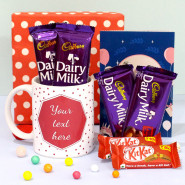 Bundled Love - 2 Dairy Milk Fruit N Nut, 2 Dairy Milk, 2 Kit Kat, Personalized White Mug, Personalized Card and Premium Box (P)
