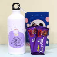 Sipper Bottle N Chocolate Combo - 2 Dairy Milk Fruit N Nut, Personalized Birthday Sipper Bottle and Personalized Card