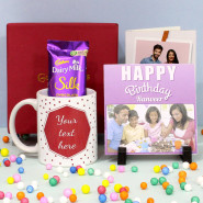 Silky Birthday Wish - Happy Birthday Personalized Photo Tile, Personalized White Mug, Dairy Milk Silk, Personalized Card and Premium Box (M)