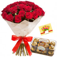 Mummy's Love - Bunch of 12 Red Roses, Ferreo Rocher 16 pcs and Card