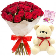Cute for Mom - Bunch of 12 Red Roses, Teddy with Heart 6
