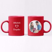 Gracefully Sweet - Valentine Personalized Red Mug, Photo Heart Keychain, Love Globe, 2 Dairy Milk & Valentine Greeting Card