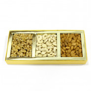 Assorted Dryfruits in Decorative Box (3 Items - Almond, Cashew, Walnuts) and Card