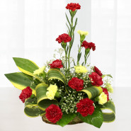 Royal Love - 15 Red & Yellow Carnations in Basket and Card