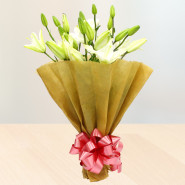 Cheerful Treat - 6 White Lilies Bunch and Card
