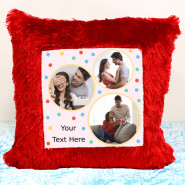 Personalized Red Cushion (Three Photos) & Card