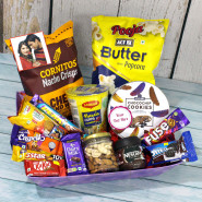 Celebratory Delights - Almonds & Cashews in Jar, Cornitos, Act2 Popcorn, Nescafe Coffee, Sapphire Cookies, Cup Noodles, Nutri Choice Biscuits, Oreo, Fuse, Crispello, Five Star, Dairy Milk, Perk, Kit Kat, 3 Props, Kraft Paper Tray and Card