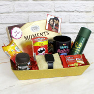 Luxury Gift Collections - Ferrero Rocher Moments, Denver Deo, Fire Bolt Smart Watch, Personalized Mug, Nescafe Classic Coffee, Nutri Choice Biscuits, Pringles, Chocopie, 2 Personalized Props, Kraft Paper Tray and Card