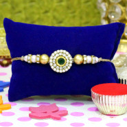 Stunning Pearl & Diamond Rakhi with Golden Thread