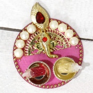 Sweetest Thali Combo - Celebrations, Kaju Katli, Designer Ganesha Thali with Pearls & Diamond with 2 Rakhi and Roli-Chawal