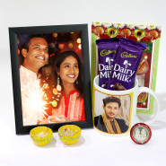 Personalized Photo Frame, Happy Diwali Personalised Photo Mug, 2 Dairy Milk with 2 Diyas and Laxmi-Ganesha Coin