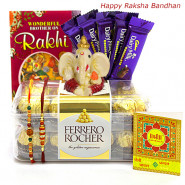 Special Combo - Ferrero Rocher 16 pcs, Dairy Milk Bars 5 pcs, Ganesh Idol with 2 Rakhi and Roli-Chawal