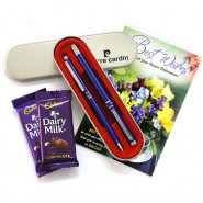 Students Delight - Pierre Cardin - Set of Roller Pen & Ball Pen, 2 Dairy Milk and Card