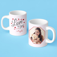 Romantic and Grand - Love You Personalized Mug, Love You Personalized Cushion, Ferrero Rocher 4 Pcs & Valentine Greeting Card