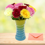 Lucky Vase - 10 Mix Roses in Vase & Card