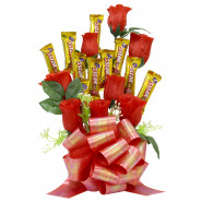 Five Star Rose Bouquet - 10 Cadbury Five Star, 8 Arifical Roses in Bouquet and Card