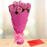 Ten Pink Roses - 10 Pink Roses Bunch & Card