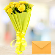 Yellow Gratification - 10 Yellow Roses Bunch & Card
