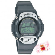 Sonata Digital Watch Grey Dial Black Strap