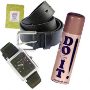 Accessories for Dad - Belt, Sonata Watch Siver Dial, Lomani DO IT and Card