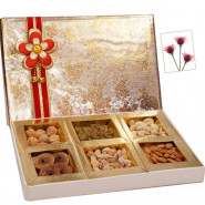 Adorning Dryfruit Box - Assorted Dry fruits 400 grams (6 items) in Decorative Box and Card