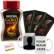 Amazing Combo - Nescafe Gold Decaffeinated Rich Aroma Coffee 50 gms, 3 Bournville 30 gms Each, Personalized Photo Mug and Card