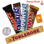 Assorted Chocolates - Snickers, Mars, Twix, Bounty, Toblerone with Laxmi-Ganesha Coin