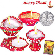 Assorted Diya - 4 Assorted Diyas with Laxmi-Ganesha Coin