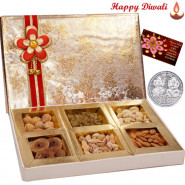 Assorted Dry fruits 400 grams (6 items) in Decorative Box with Laxmi-Ganesha Coin
