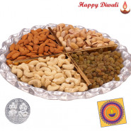 Assorted Dry fruits 400 gms in Round Tray with Laxmi-Ganesha Coin