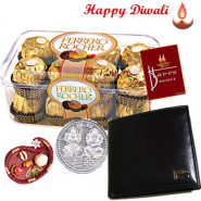 Bond of Love - Leather Wallet, Ferrero Rocher 16 pcs with Bhaidooj Tikka and Laxmi-Ganesha Coin