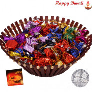 Big Time Gift - Assorted Handmade Choclolates in Decorative Basket with Laxmi-Ganesha Coin