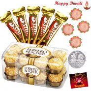 Choco Gold - Ferrero Rocher 16 pcs, 5 Five star with 4 Diyas and Laxmi-Ganesha Coin