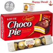 Chocopie with Ferrero Rocher - Chocopie, Ferrero Rocher 4 pcs with Laxmi-Ganesha Coin